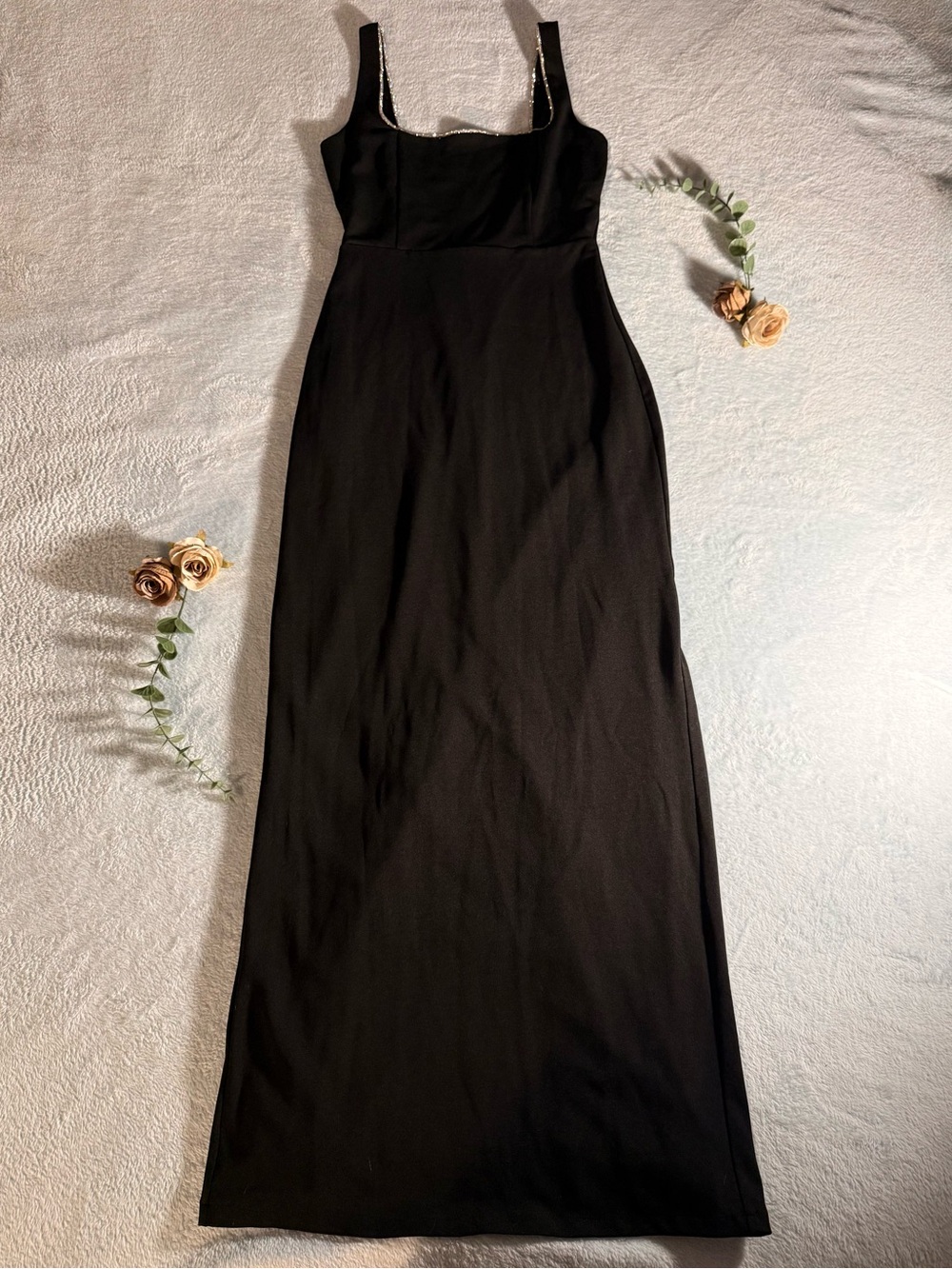 Lulu's Black Maxi Dress with Sparkle neckline Trim - Picture 4 of 11